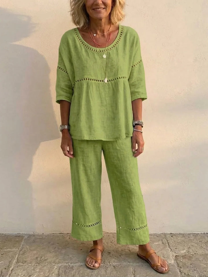 Marielle | Soft Linen Two-Piece Set with Lace Detail