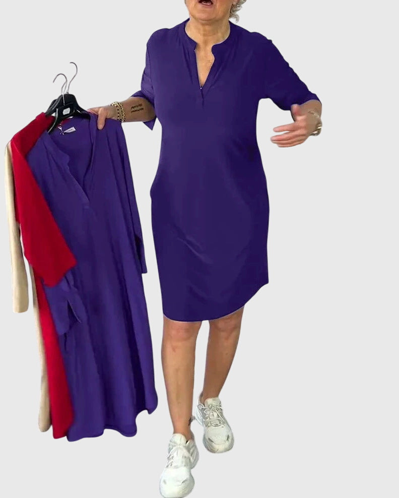 Clara™ | Solid V-Neck Dress