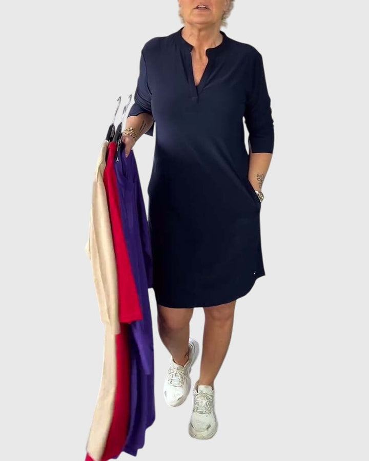 Clara™ | Solid V-Neck Dress