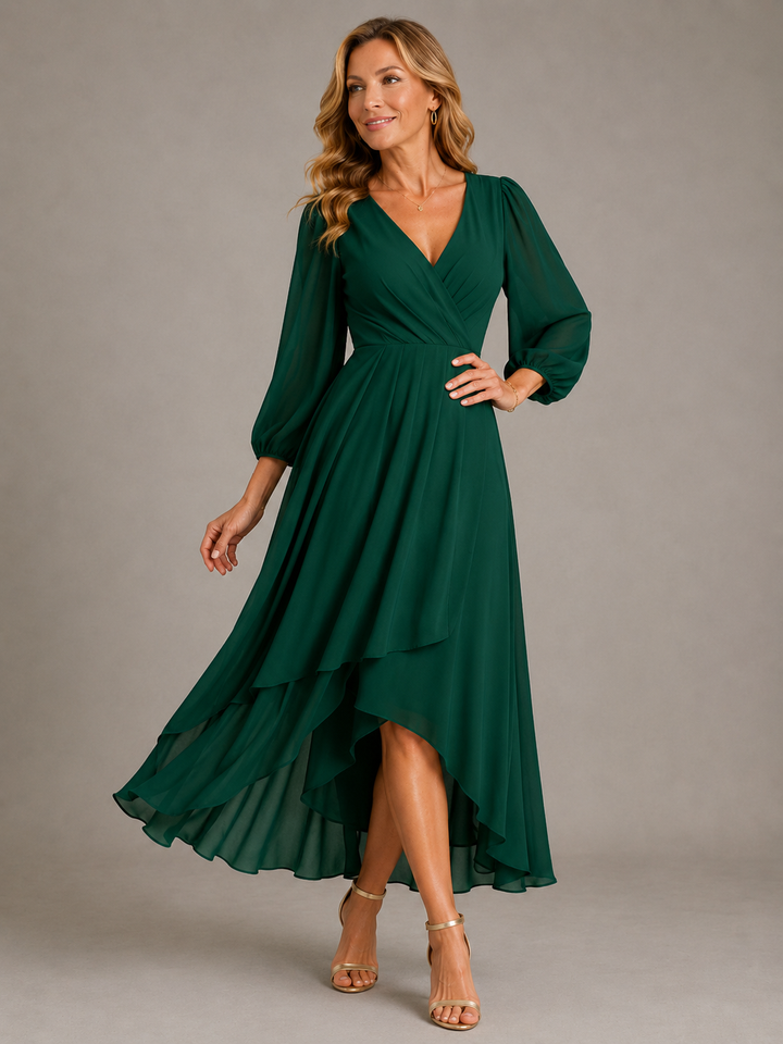 Corinne™ | Elegant V-Neck Long Dress
