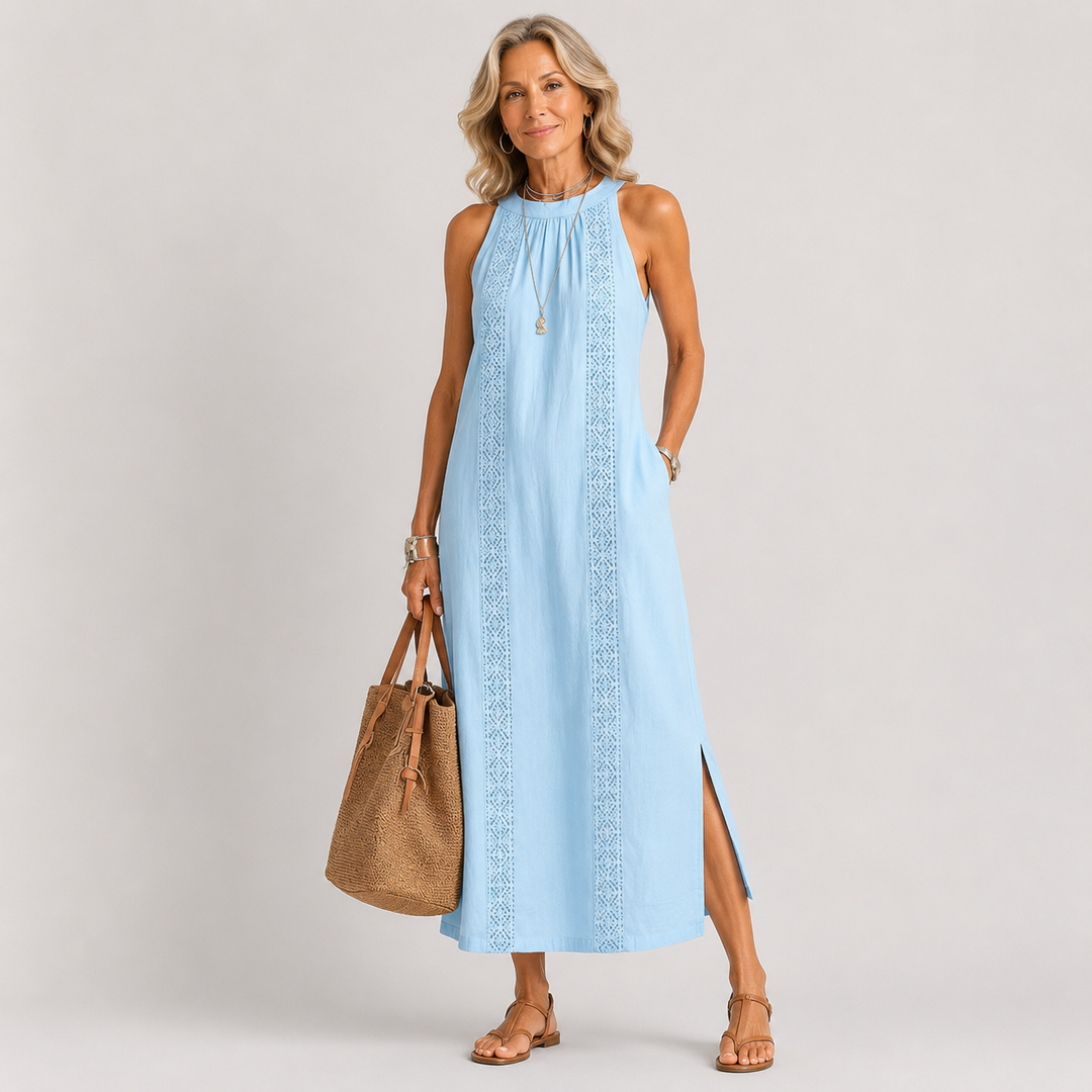 Jaylizza | Relaxed Embroidered Mandarin Collar Midi Dress