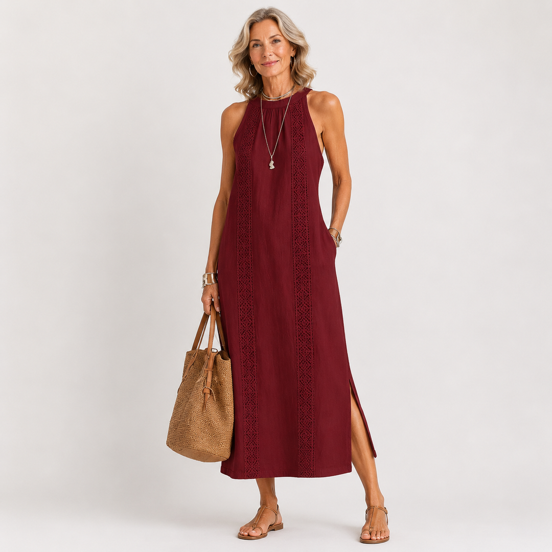 Jaylizza | Relaxed Embroidered Mandarin Collar Midi Dress