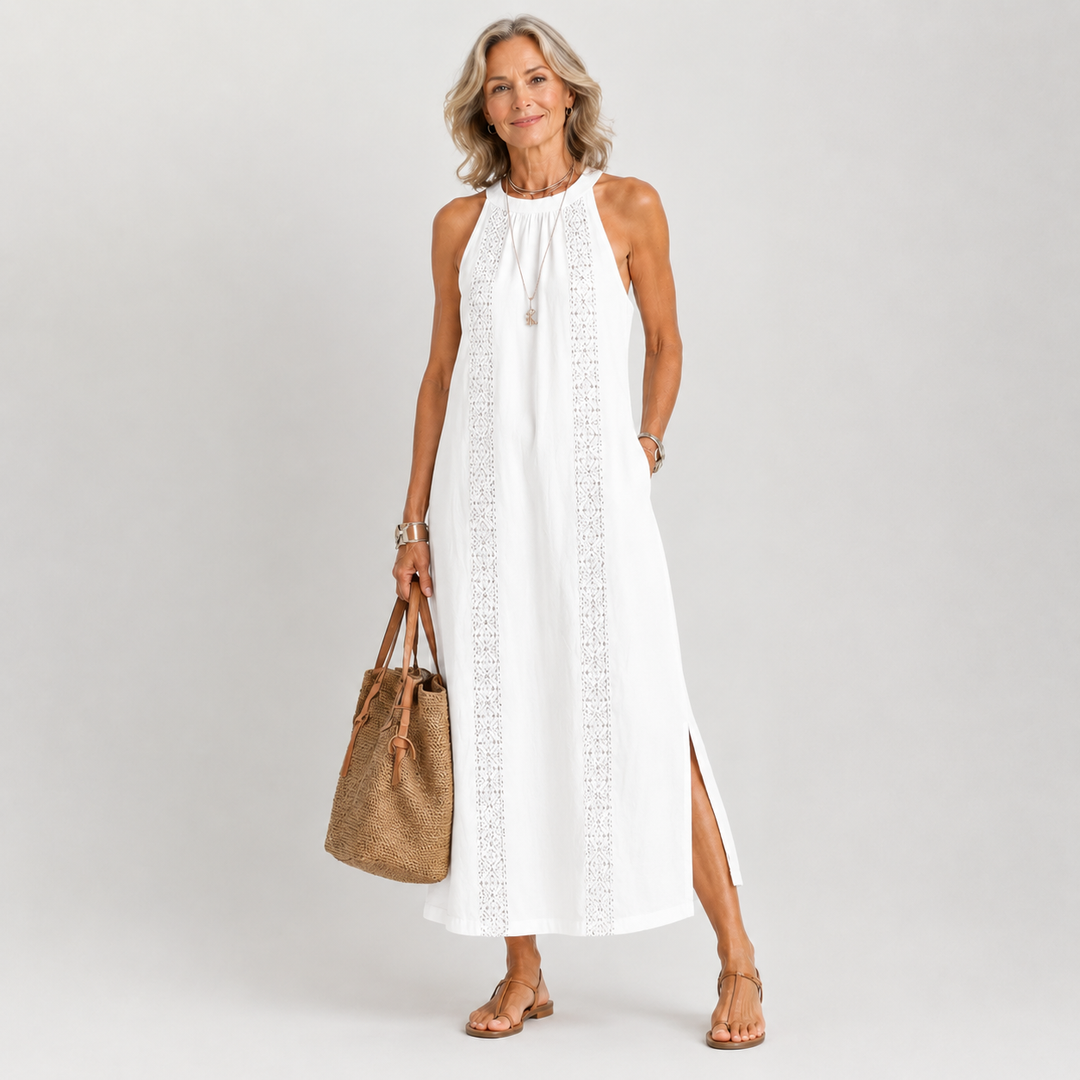 Jaylizza | Relaxed Embroidered Mandarin Collar Midi Dress