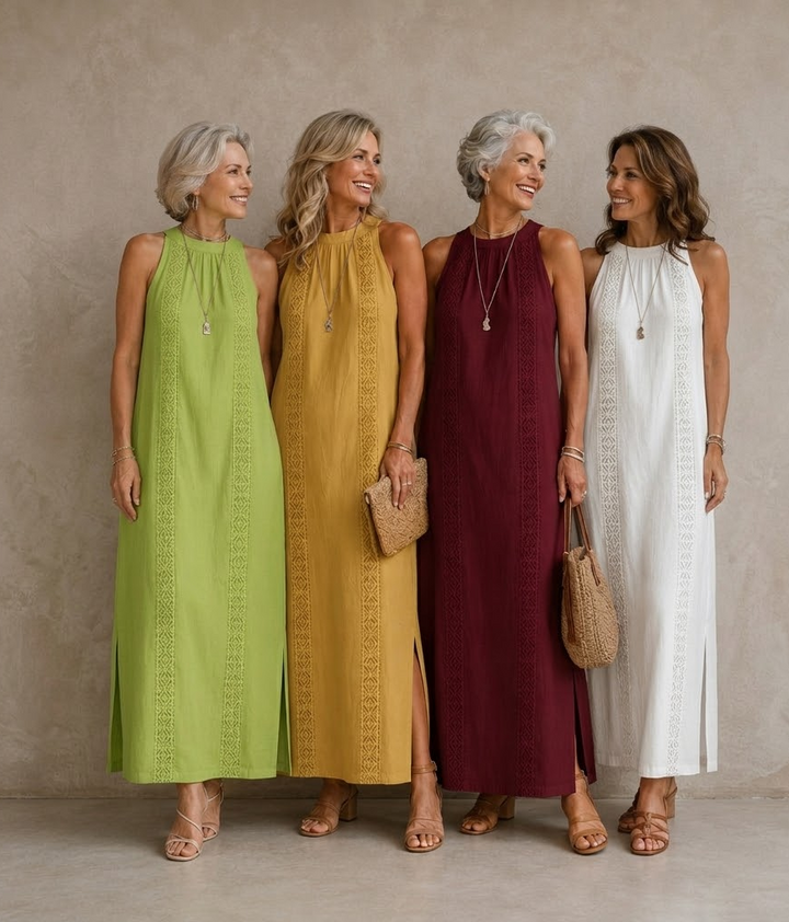 Jaylizza | Relaxed Embroidered Mandarin Collar Midi Dress