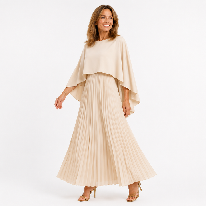 Evelyn I Cape Elegant Pleated Maxi Dress