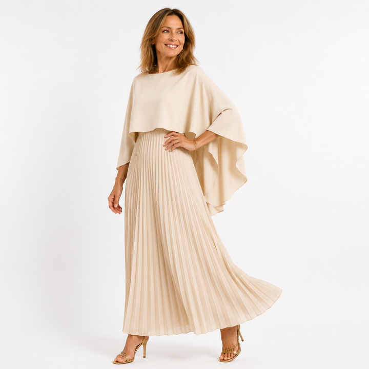 Evelyn I Cape Elegant Pleated Maxi Dress