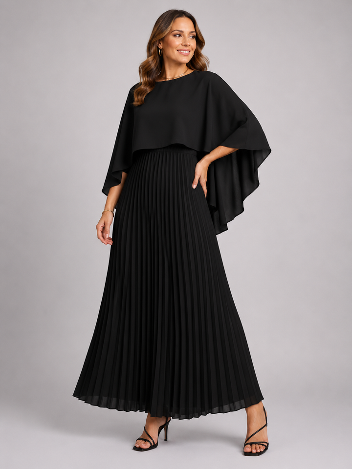 Evelyn I Cape Elegant Pleated Maxi Dress