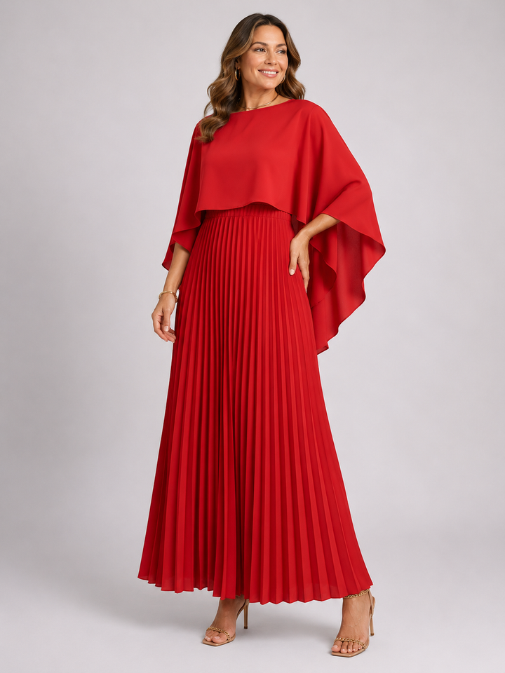 Evelyn I Cape Elegant Pleated Maxi Dress