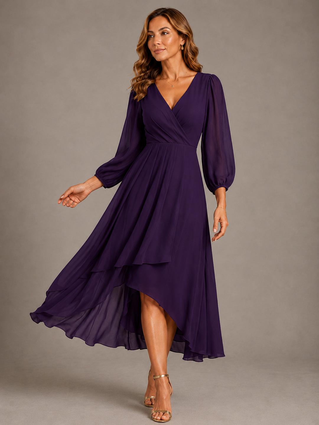 Monique™ | Elegant V-Neck Long Dress