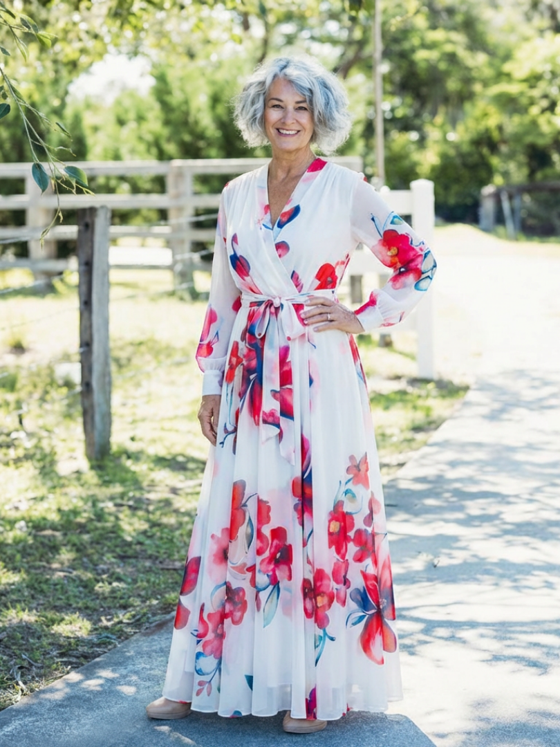 Lillian | Floral Long Sleeve Wrap Maxi Dress