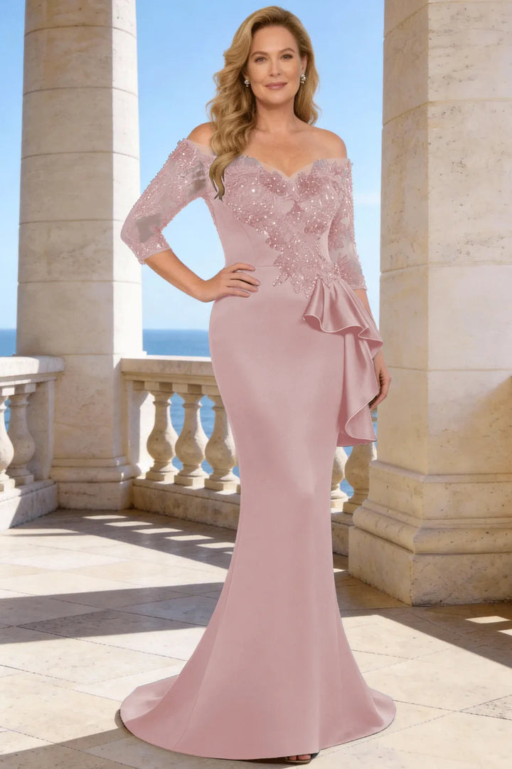 Elegant Floor Length Lace Sleeve Formal Dress