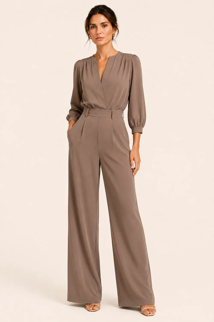Chic Pleated Shoulder Wedding Guest Jumpsuit