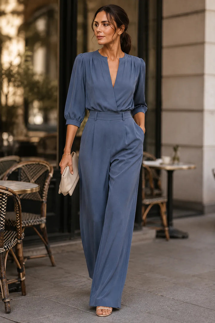 Chic Pleated Shoulder Wedding Guest Jumpsuit