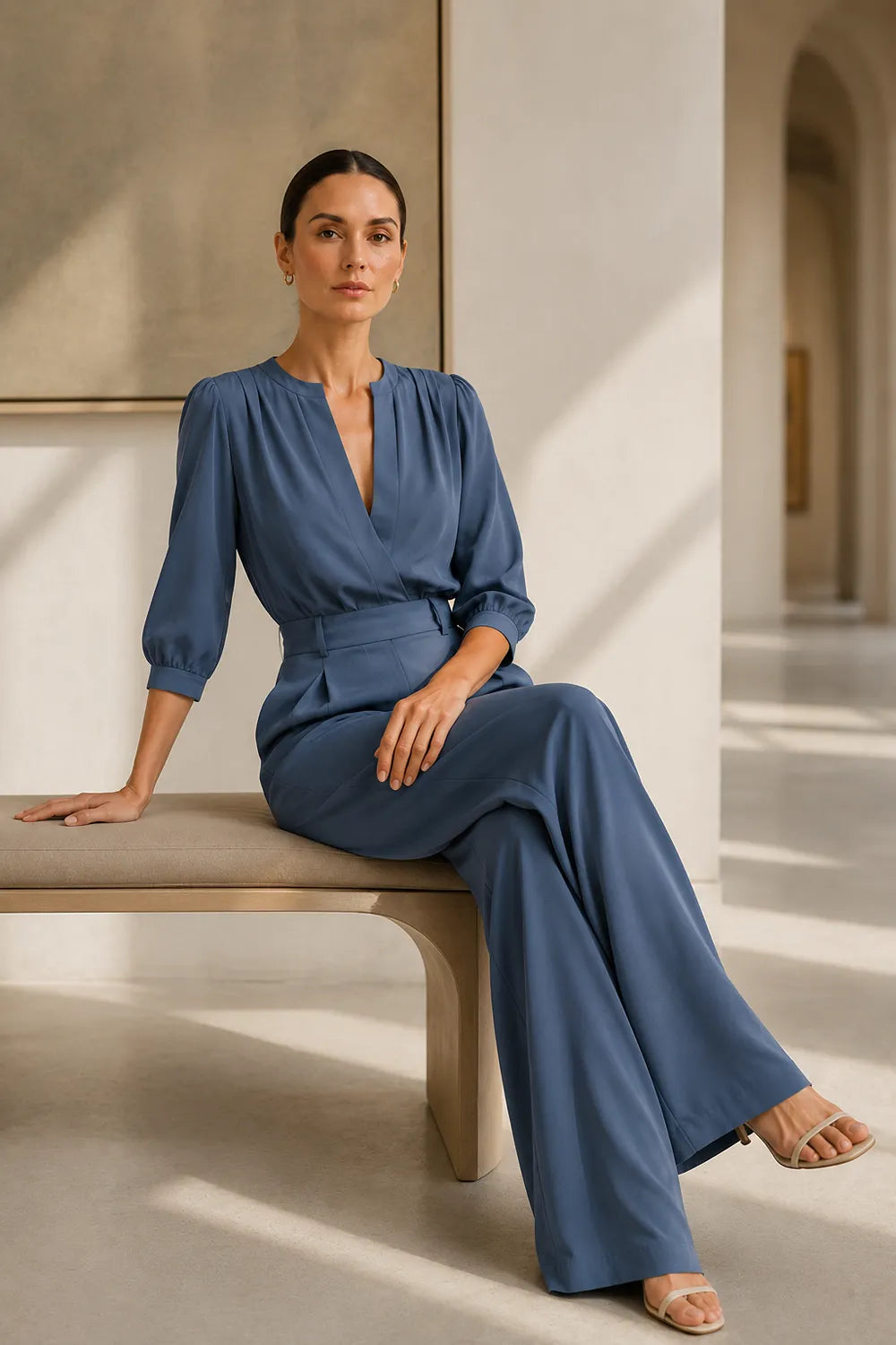 Chic Pleated Shoulder Wedding Guest Jumpsuit