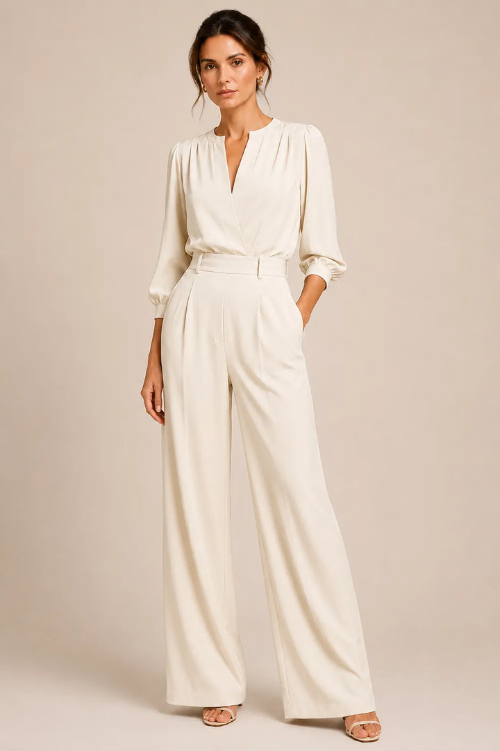 Chic Pleated Shoulder Wedding Guest Jumpsuit