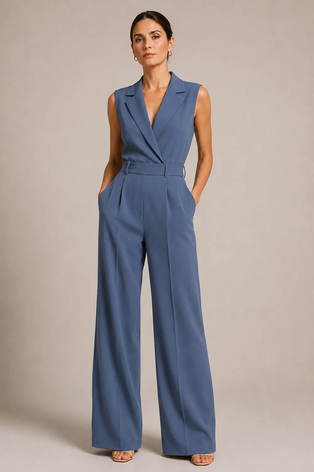 Tailored Sleeveless Wide Leg Formal Jumpsuit