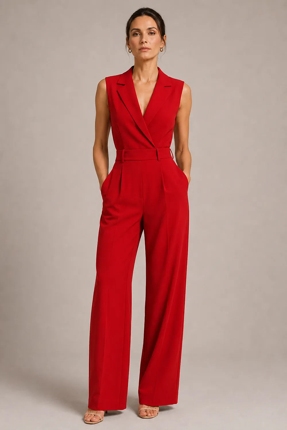 Tailored Sleeveless Wide Leg Formal Jumpsuit