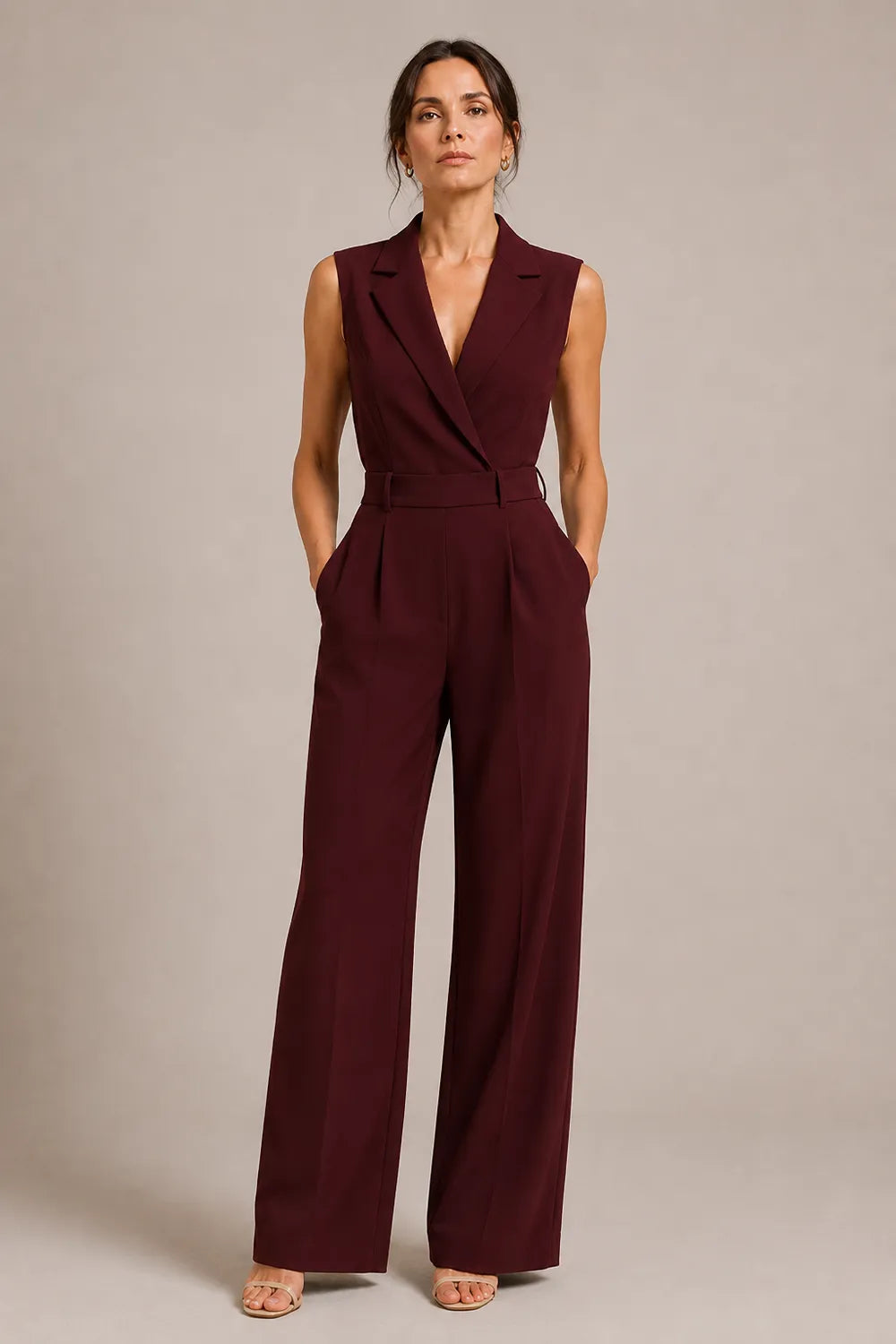Tailored Sleeveless Wide Leg Formal Jumpsuit