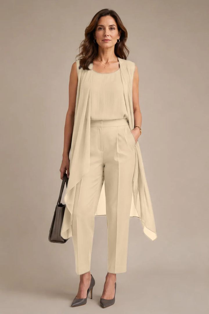 Sleeveless Formal Pant Suit with Flowing Overlay