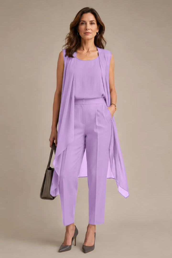 Sleeveless Formal Pant Suit with Flowing Overlay