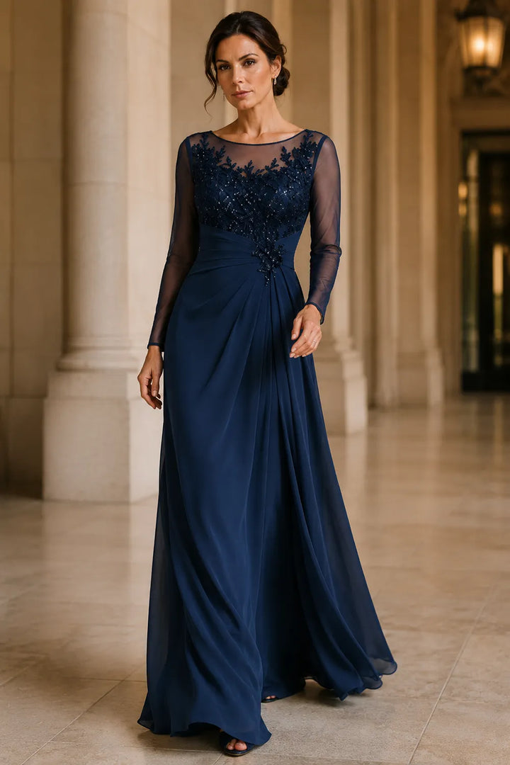 Sheer Lace Bodice A Line Evening Dress