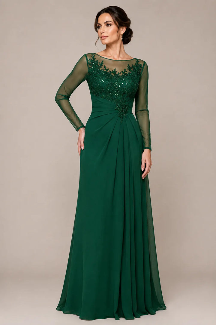 Sheer Lace Bodice A Line Evening Dress