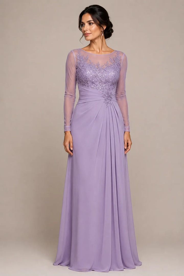 Sheer Lace Bodice A Line Evening Dress