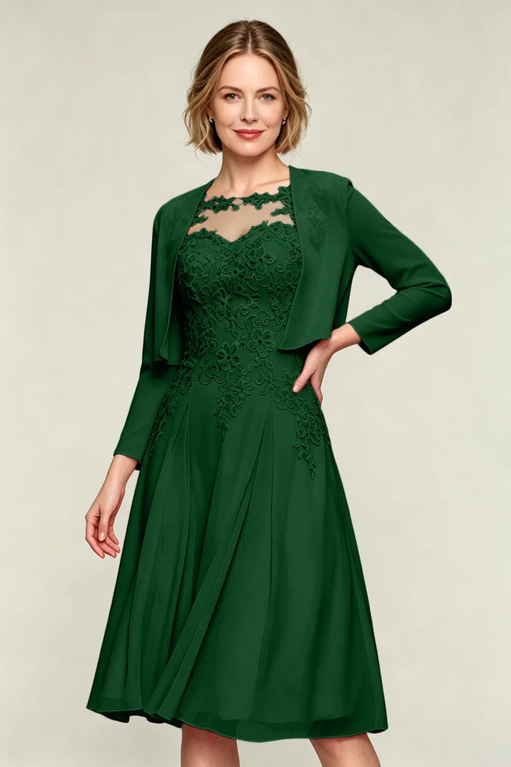 Elowen Lace Applique Chiffon Dress with Jacket