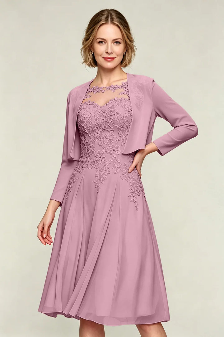 Elowen Lace Applique Chiffon Dress with Jacket