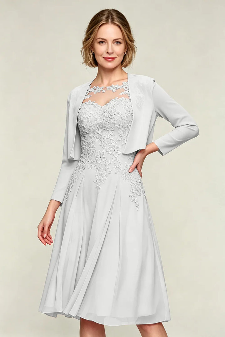 Elowen Lace Applique Chiffon Dress with Jacket