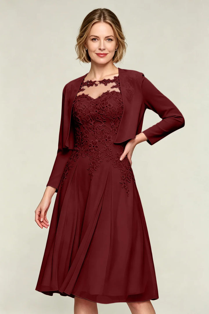 Elowen Lace Applique Chiffon Dress with Jacket