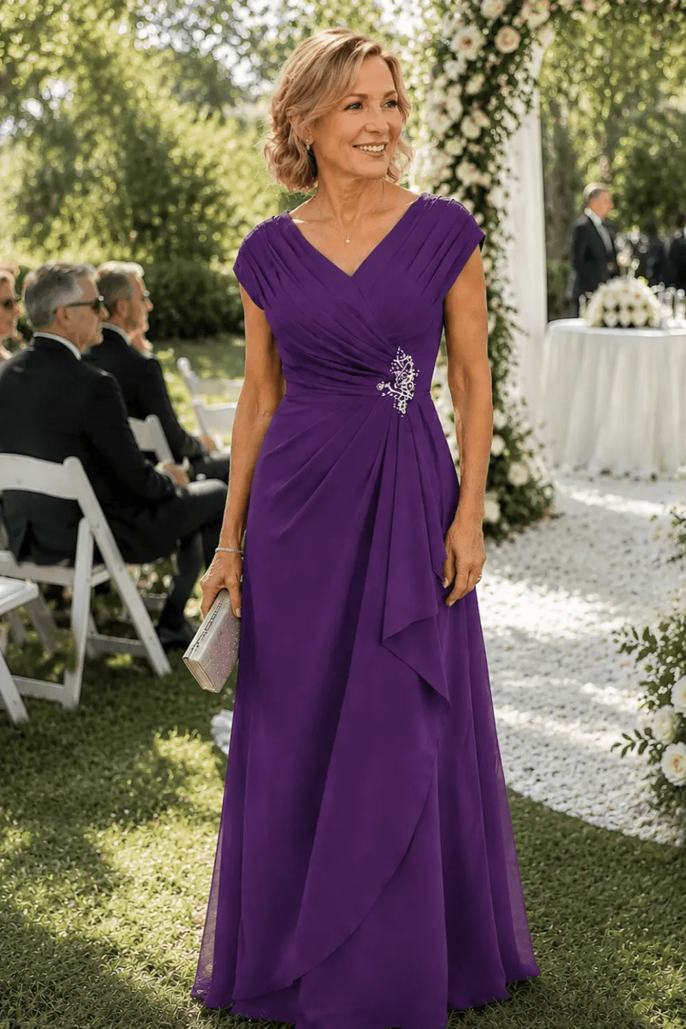 V Neck Chiffon Formal Dress for Mother of the Bride