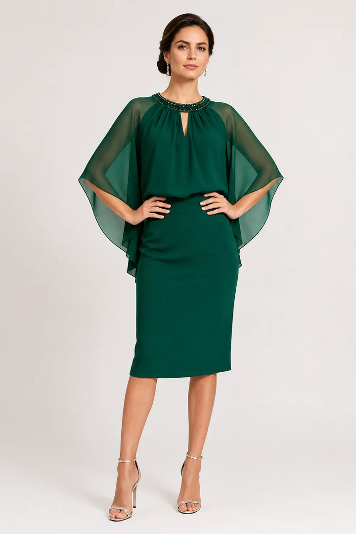 Elegant Cape Sleeve Formal Dress