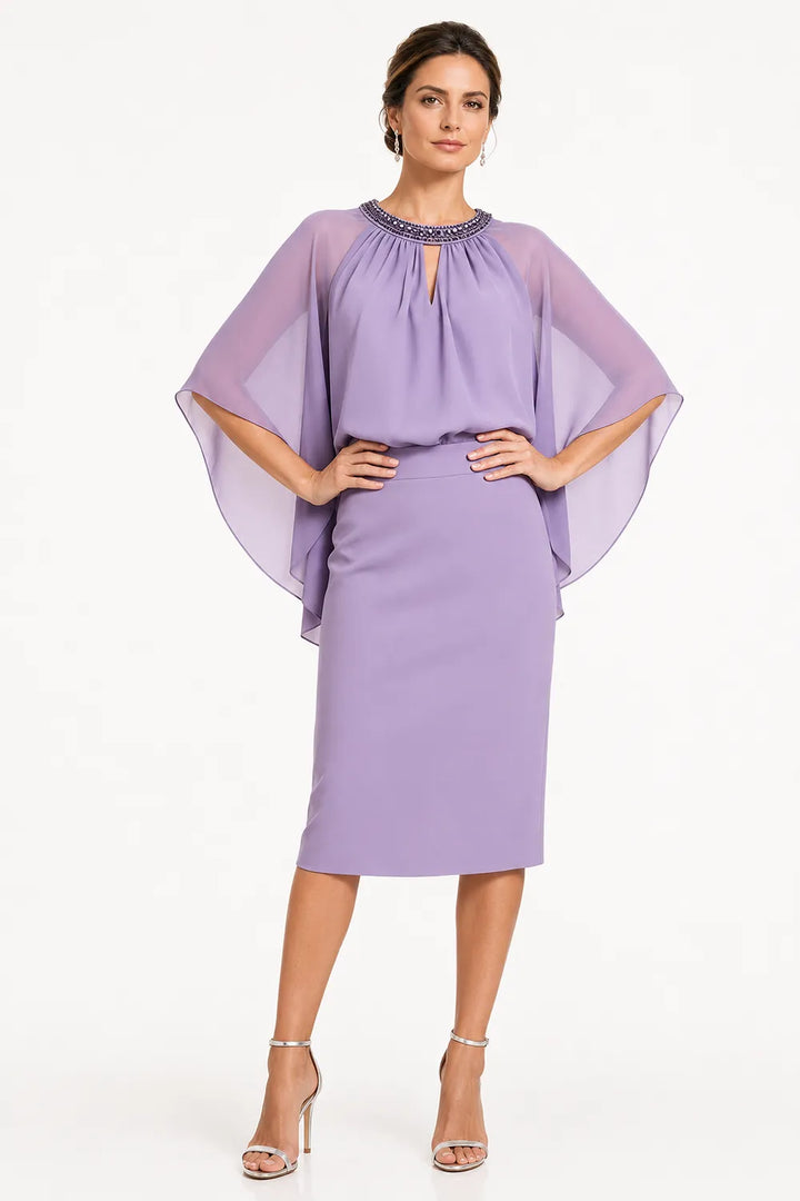 Elegant Cape Sleeve Formal Dress