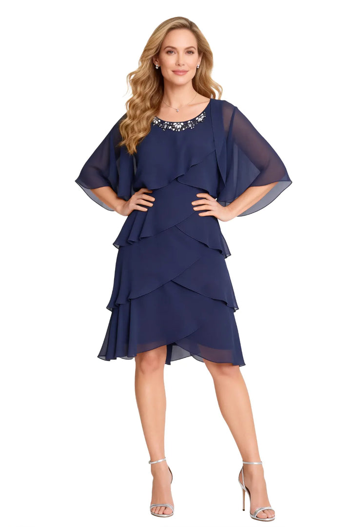 Chic Tiered Chiffon Dress with Sheer Sleeves
