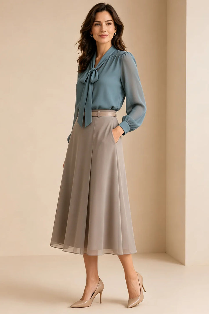Graceful Bow Neck Chiffon Midi Dress