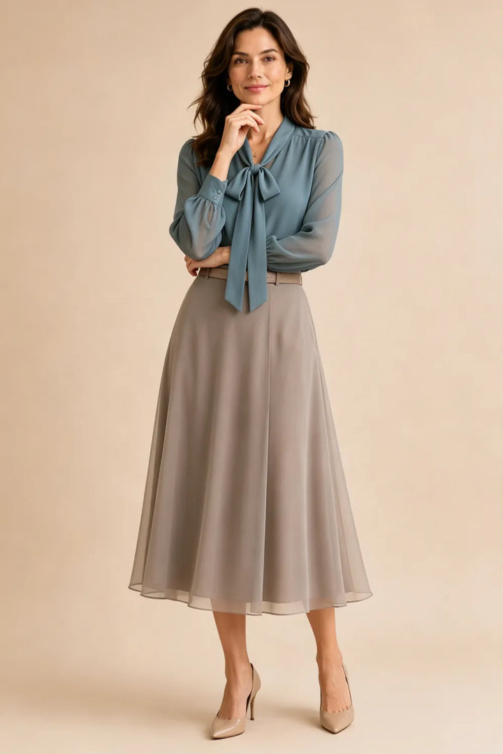 Graceful Bow Neck Chiffon Midi Dress