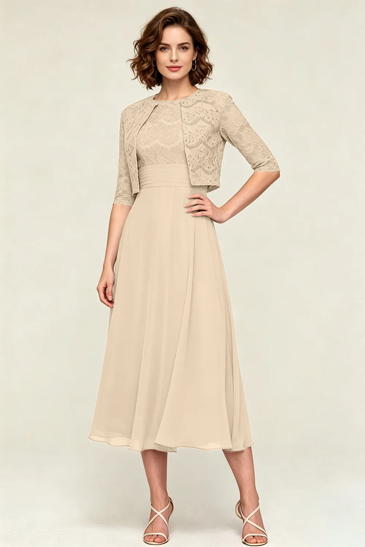 Lace Jacket Midi Formal Dress