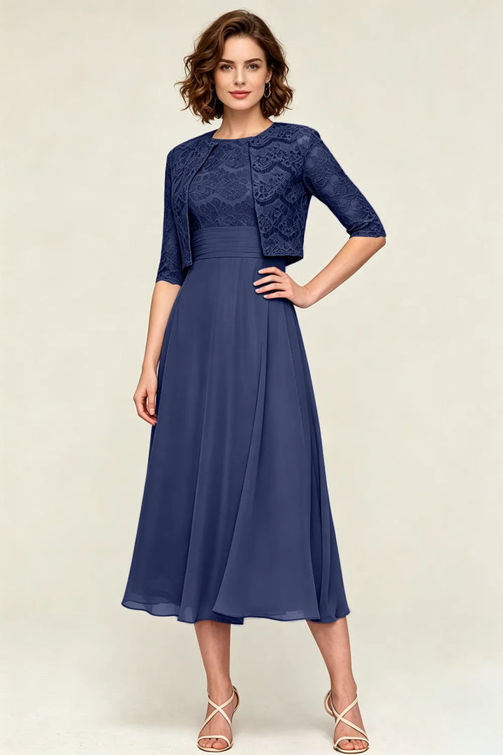 Lace Jacket Midi Formal Dress