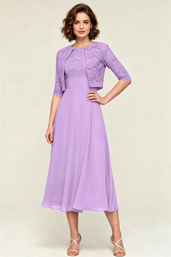 Lace Jacket Midi Formal Dress