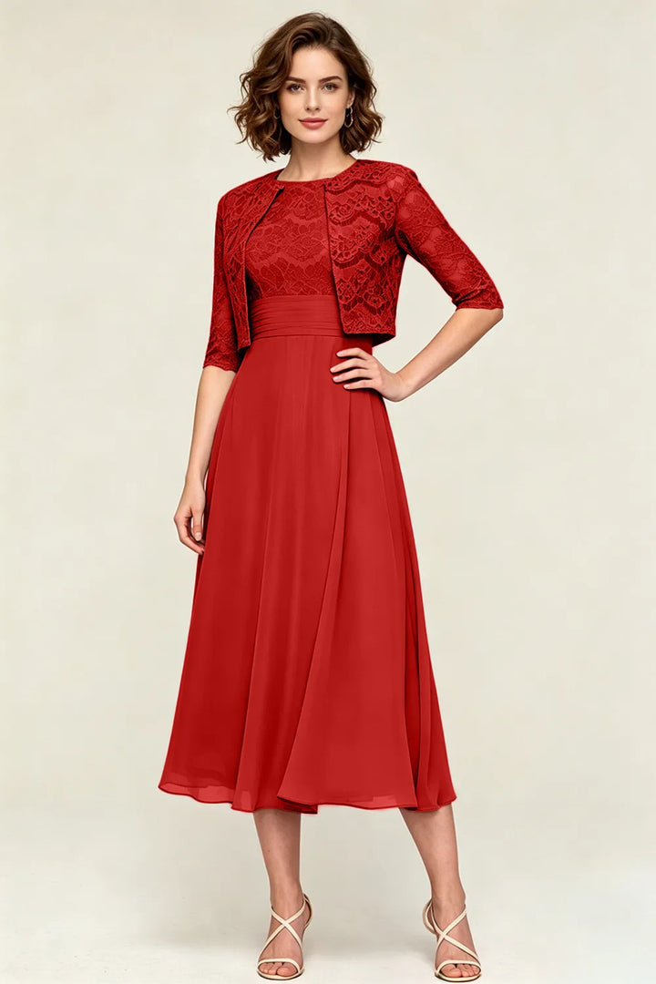 Lace Jacket Midi Formal Dress
