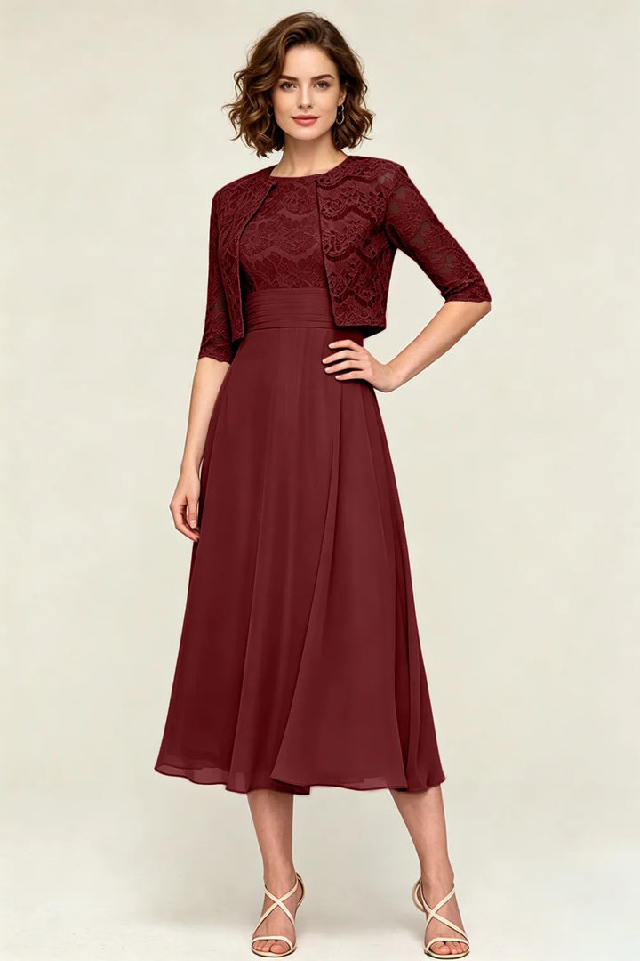 Lace Jacket Midi Formal Dress