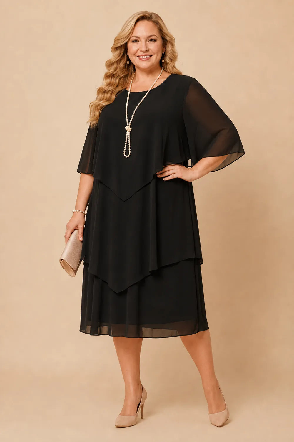 Aveline™ | Layered Chiffon Midi Dress