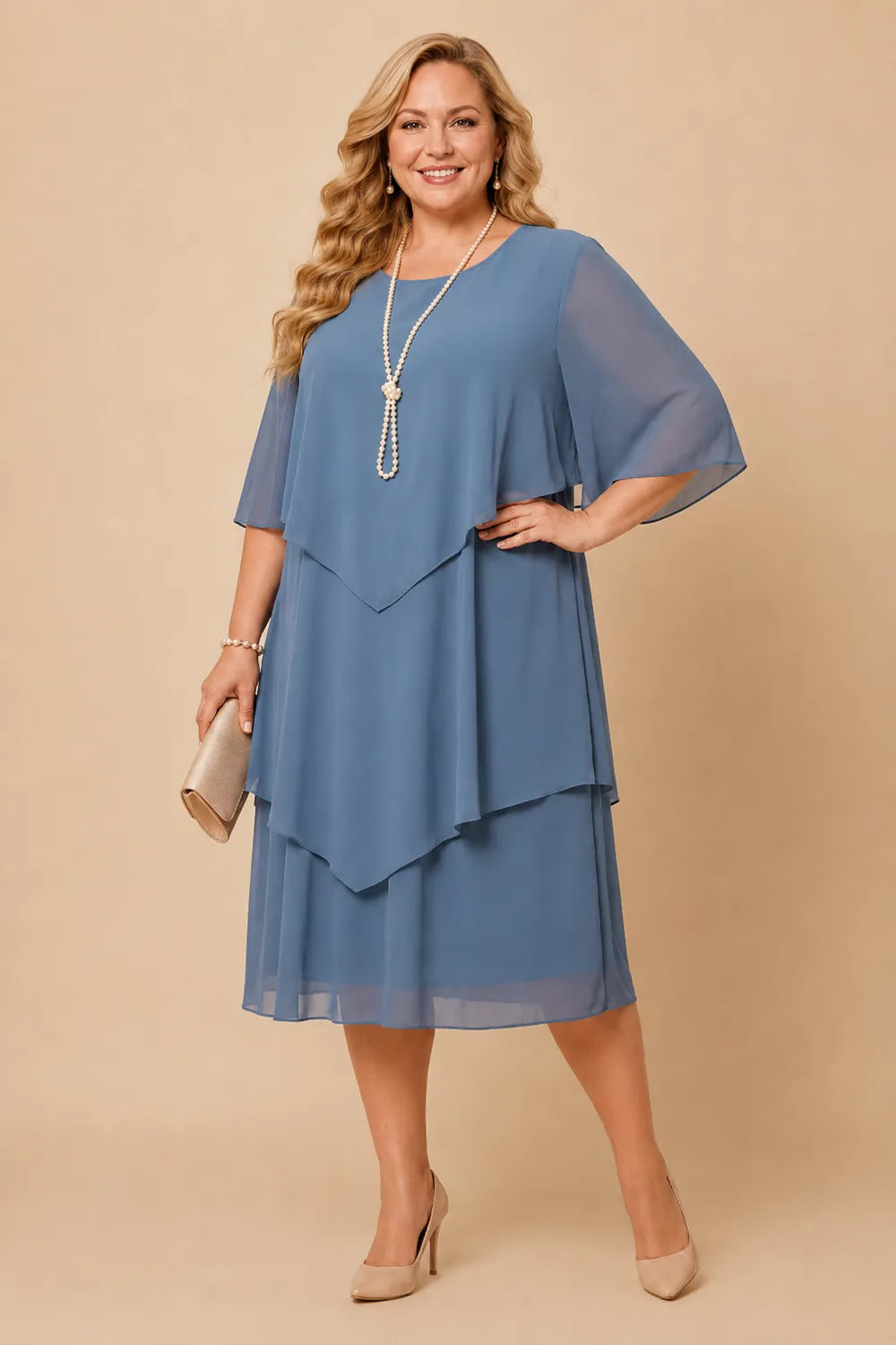 Aveline™ | Layered Chiffon Midi Dress
