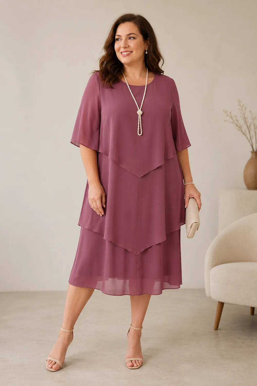 Aveline™ | Layered Chiffon Midi Dress