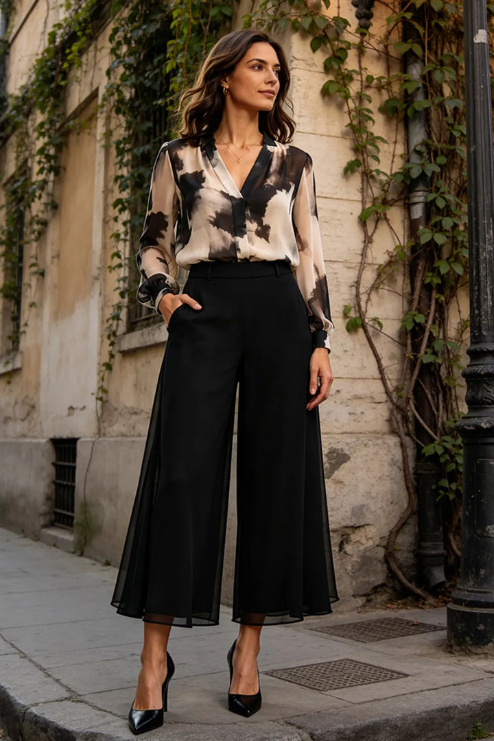 Refined Printed Wide Leg Pant Suit
