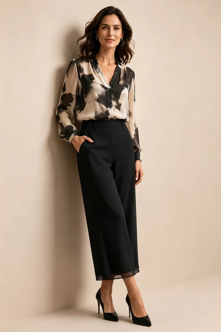 Refined Printed Wide Leg Pant Suit