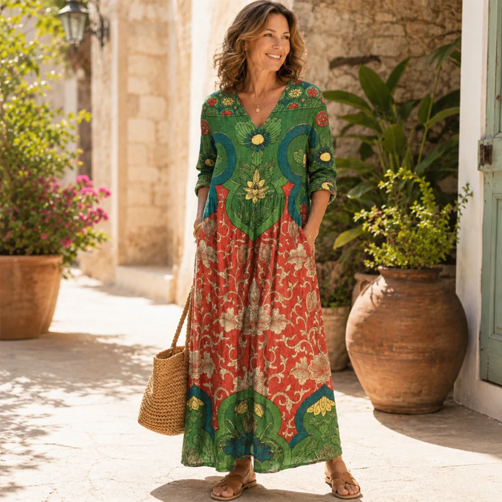 Arabella™ | Bohemian Floral Linen Maxi Dress