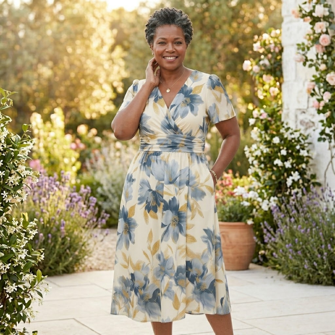 Denise | Floral Wrap Waist Midi Dress