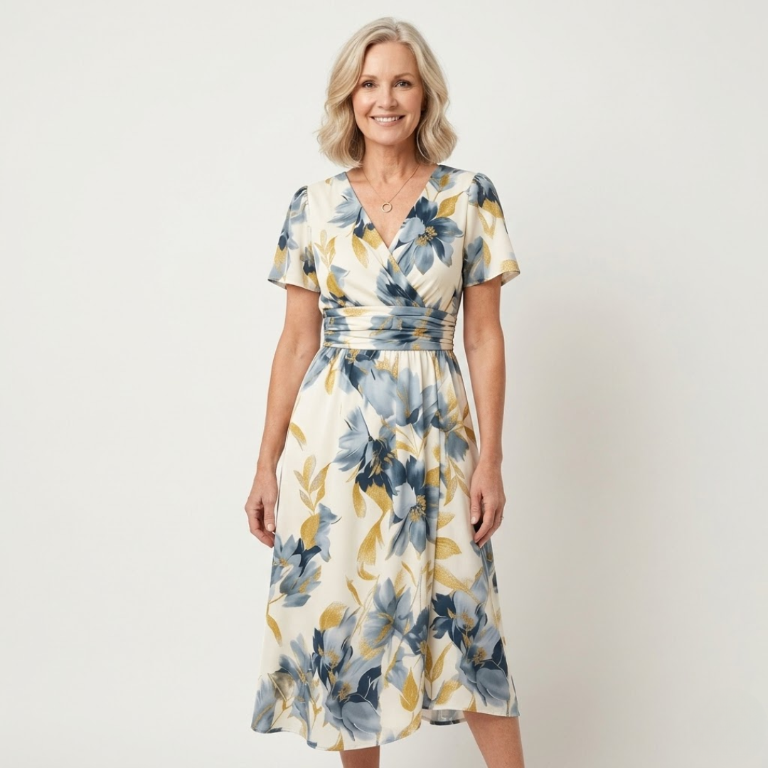 Denise | Floral Wrap Waist Midi Dress